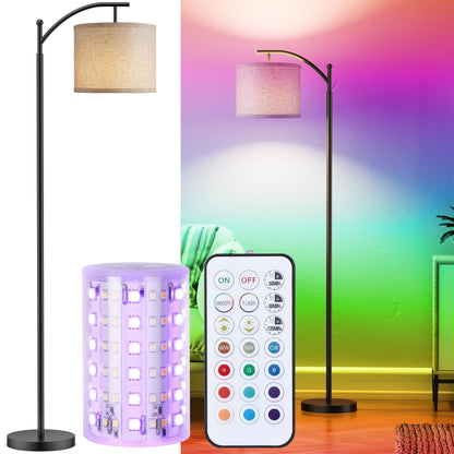 Floor Lamp for Living Room, LED Standing Lamp Tall Industrial Floor Lamp Reading for Bedroom, Office (9W LED Bulb, Beige Lampshade Included) -Oil-Rubbed Bronze