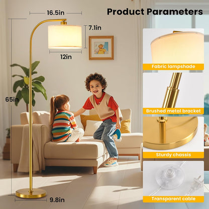 Tall Floor Lamp for Living Room,65'' Modern Standing Lamps with 9W LED Bulb,Elegant Floor Light with Fabric Shade,Gold Tall Lamp for Bedroom Office Study Room Corner Dining Room