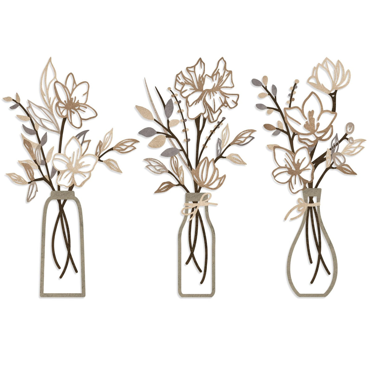 ARTINME 3 Pieces Metal Flowers Wall Arts - Rustic Farmhouse Decor Minimalist Flower Wall Decors for Living room Bathroom Kitchen Bedroom Dining Room - Housewarming Gifts (Brown)