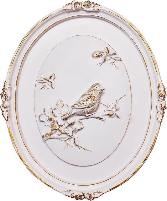 EvruCexul Vintage Bird Wall Sculpture- Antique Wall Decor, Hand Painted Wall Decoration with Embossed Birds Design,Vintage Wall Decoration for Living Room ,Kitchen, Bedroom & Gallery Floral Wall Art,Christmas Gift(Bird 1)