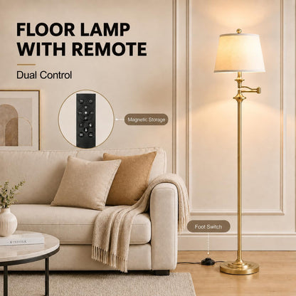 Wio-Mio Vintage Gold Floor Lamp, 350° Adjustable Swing Arm for Living Room