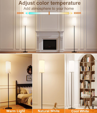 USTO Dimmable Floor Lamp with Remote,12W Led Bulb and Foot Switch, Black