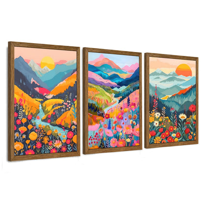 3 Piece Wildflower Mountain Wall Art Colorful Landscape Canvas Art 12x16in