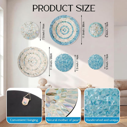 Novabright 6 Pcs Shell Wall Decor 11.8 Inches Natural Mother of Pearl Shell Plate Coastal Wall Art Mosaic Sculpture Handmade Hanging Plates Arts for Bedroom Bathroom Home Office Hotel
