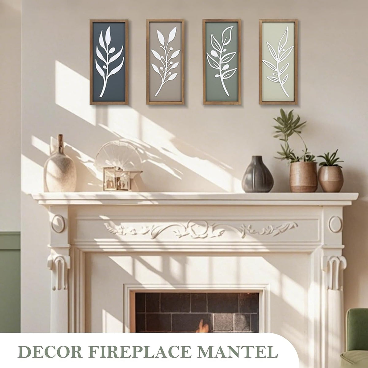 3D Tree Leaf Wooden Framed Boho Wall Art (Set of 4)