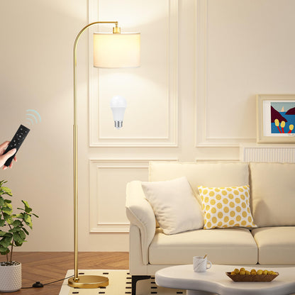 Ambimall Arc Floor Lamp with Remote and Stepless Dimmable Bulb, Colors Temperature & Brightness Adjustable, Gold Floor Lamps for Living Room(Deep Beige Shade & Gold Pole)