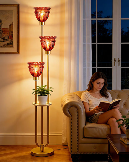 63IN Globe Floor Lamp with Table, 3-Lights Modern Dimmable Floor Lamps with 3000K Warm White Bulbs for Wedding/Party, Black Tall Standing Lamp with 5Lbs Heavy Base for Living Room/Bedroom
