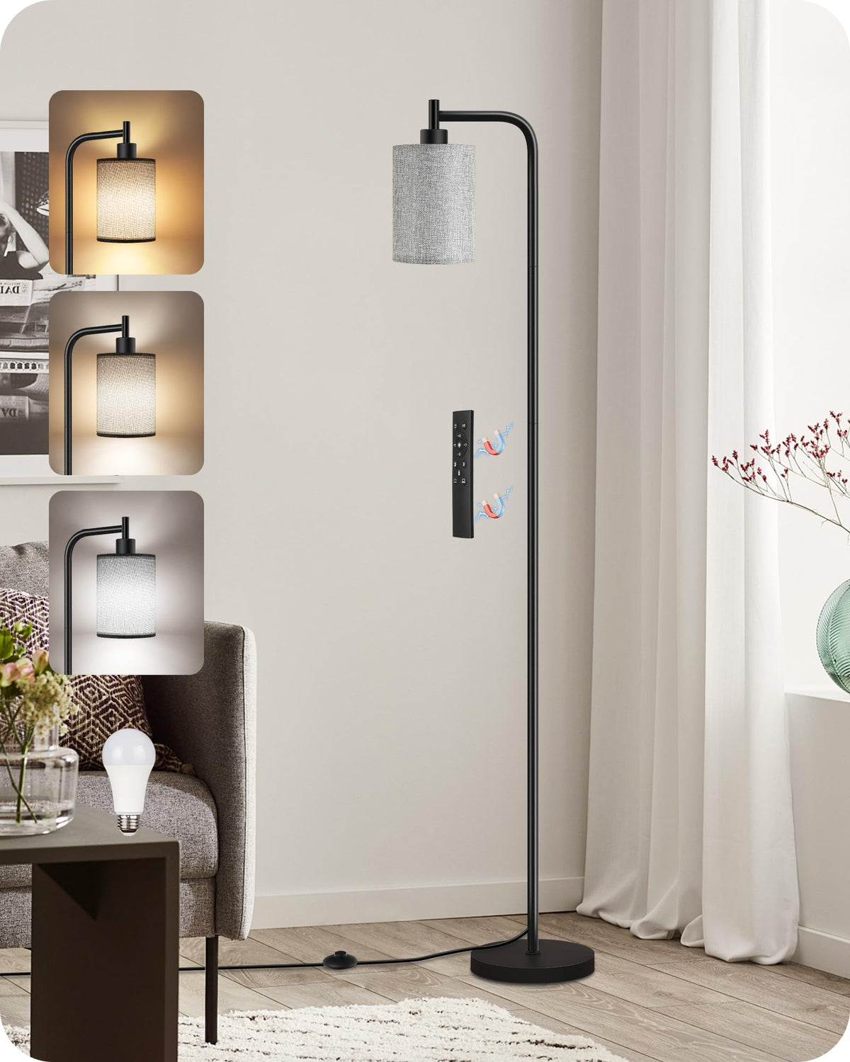 Dimmable Floor Lamp for Living Room with Remote & 10W Bulb
