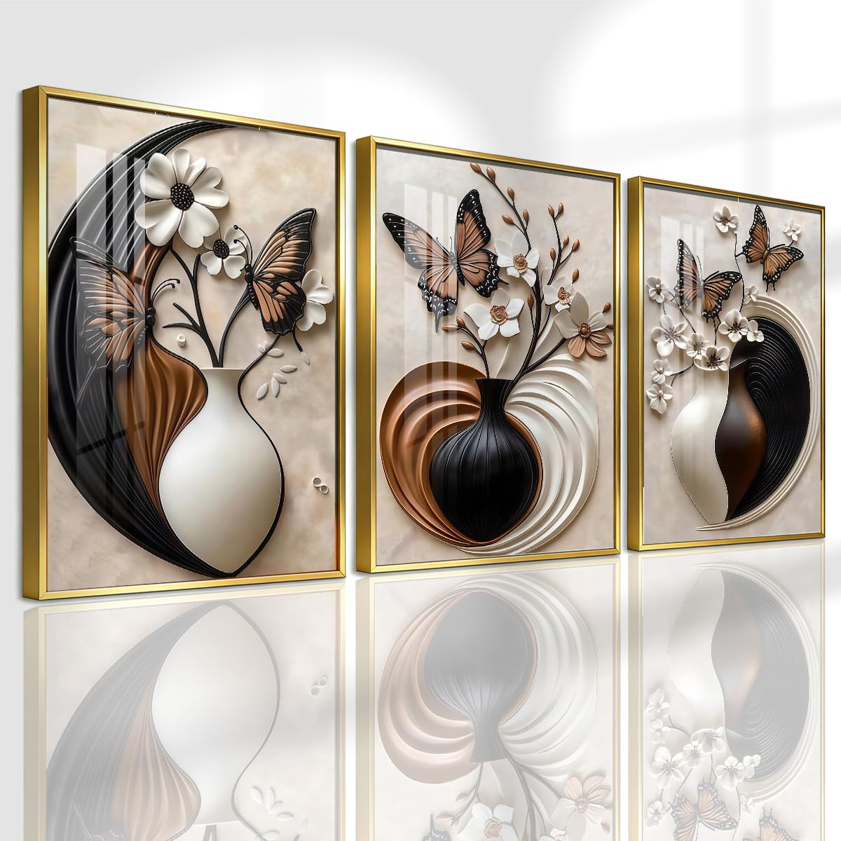 Pennimor 3Pc Abstract Geometric Aluminum Alloy Frame Wall Art 12x18in Black
