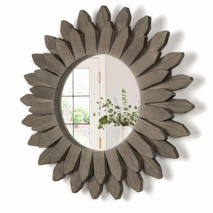 Honiway Wall Mirror Decorative 12 inch Rustic Wood Mirror Sunburst Boho Mirror for Entryway Bedroom Living Room Bathroom House Warming Gifts New Home Essential Carbonized Black