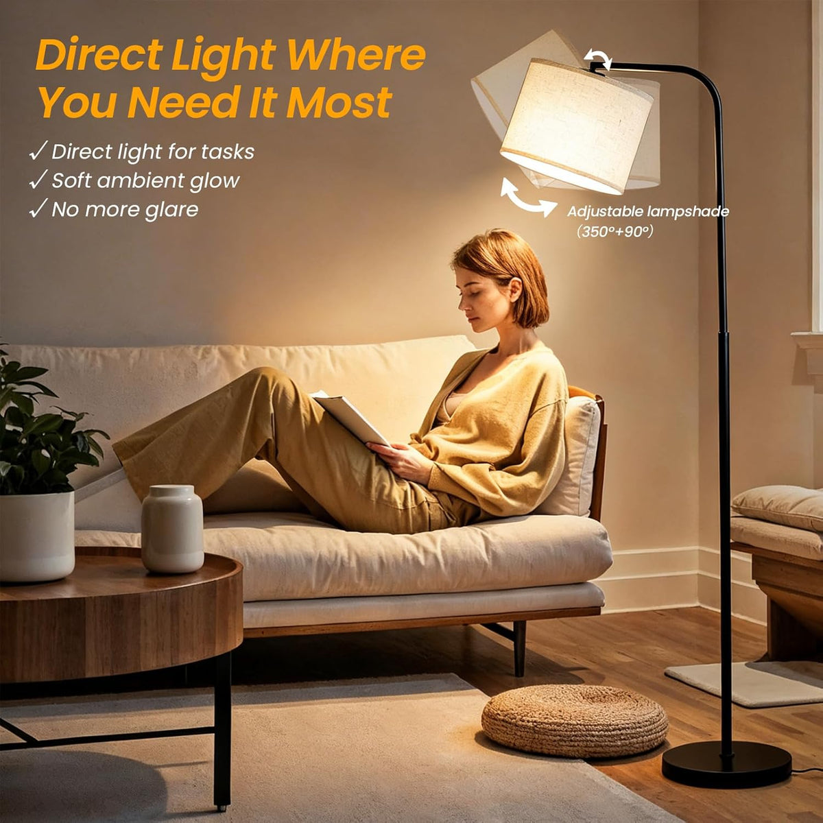 Arc Floor Lamp with Remote and Dimmable Black Floor lamps for Living Room
