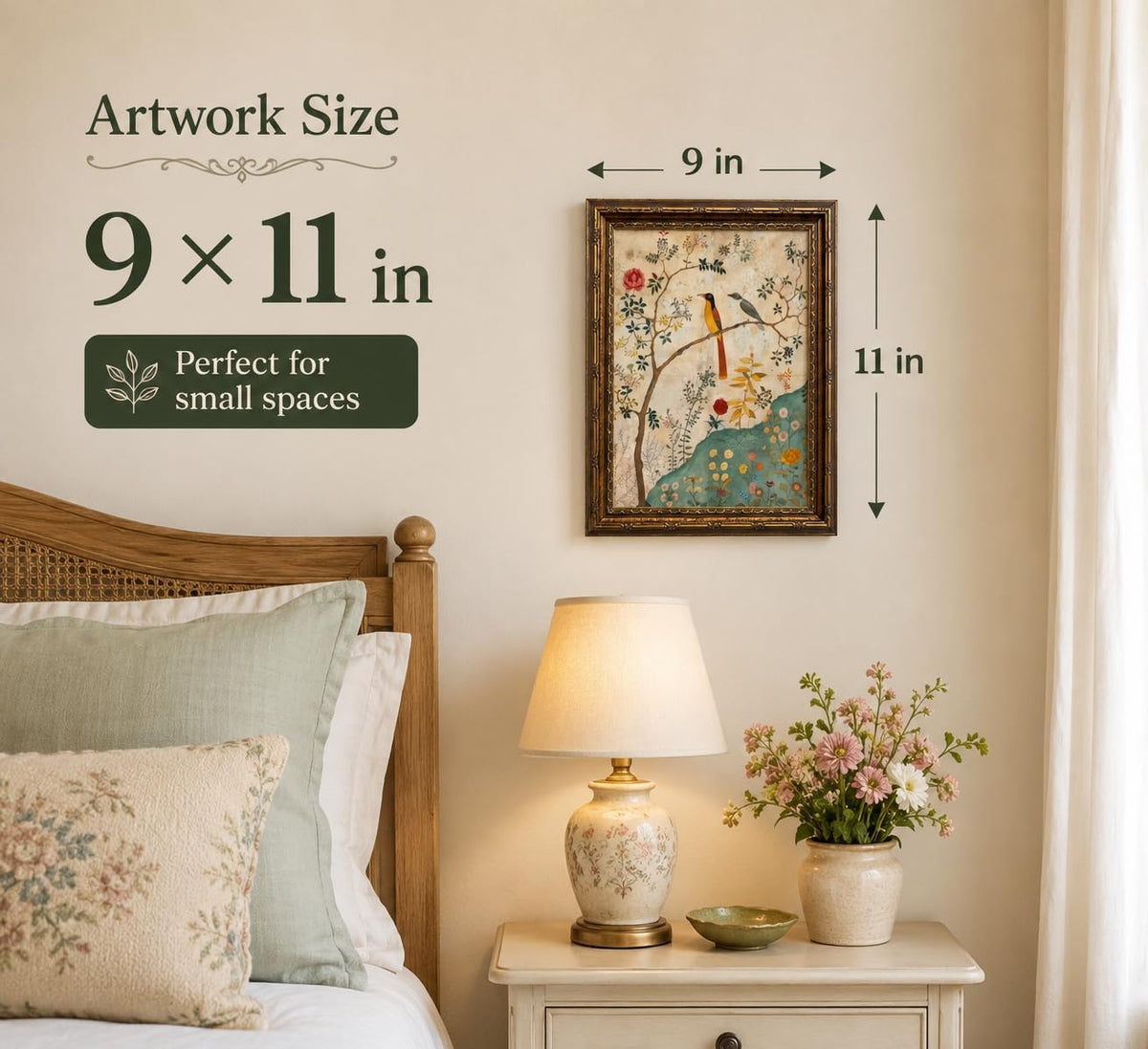 Vintage Gold Framed Birds Wall Art, 9x11 Inch