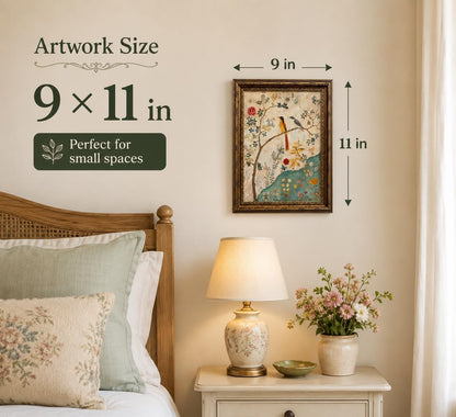 Vintage Gold Framed Birds Wall Art, 9x11 Inch