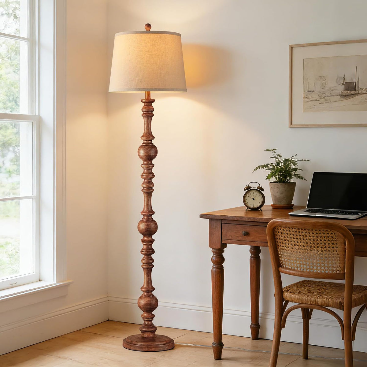 QiMH 61" Vintage Floor Lamp for Living Room, Farmhouse Lamps, Wood Grain