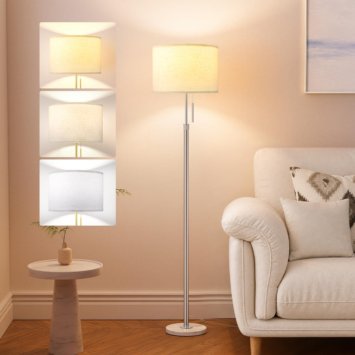 Modern Floor Lamp Simple Design with White Shade & Foot Pedal Switch