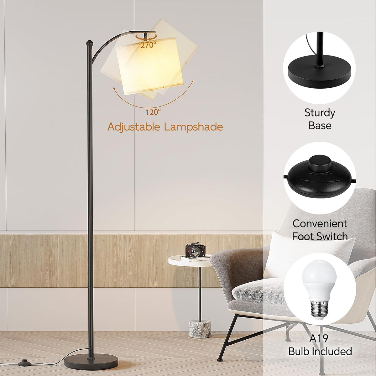 SUNMORY Arc Floor Lamp, Modern Floor Lamp with 3 Color Temperatures Bulb