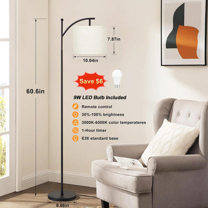 Ambimall 60" Floor Lamp with Remote and Stepless Dimmable Bulb, Black Pole
