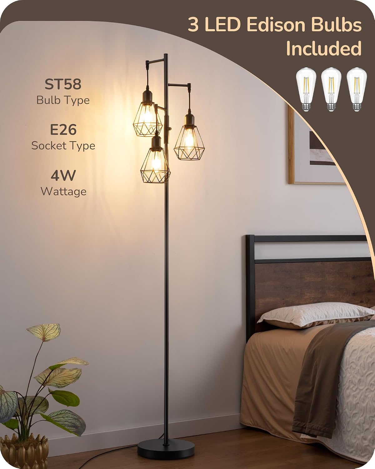 EDISHINE 70IN Farmhouse Floor Lamps for Living Room, Black Dimmable