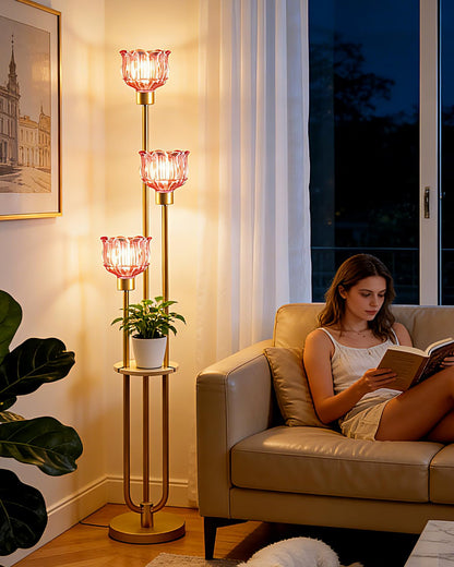 63IN Globe Floor Lamp with Table, 3-Lights Modern Dimmable Floor Lamps with 3000K Warm White Bulbs for Wedding/Party, Black Tall Standing Lamp with 5Lbs Heavy Base for Living Room/Bedroom