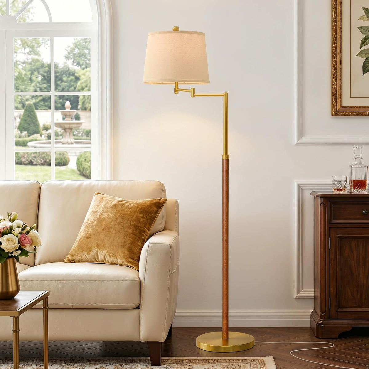 Vintage Floor Lamp with 350° Adjustable Swing Arm 61" Lamps for Living Room
