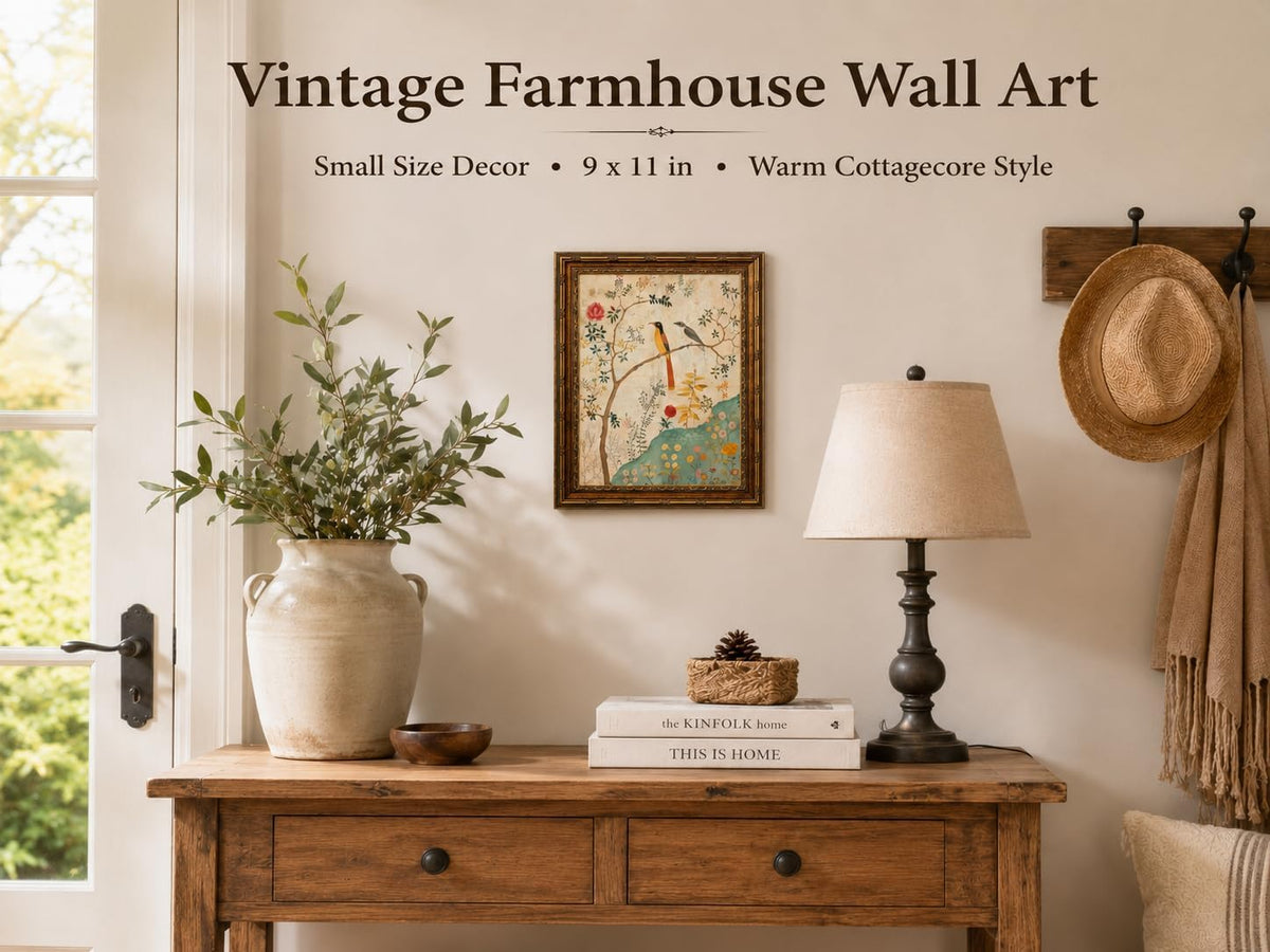 Vintage Gold Framed Birds Wall Art, 9x11 Inch
