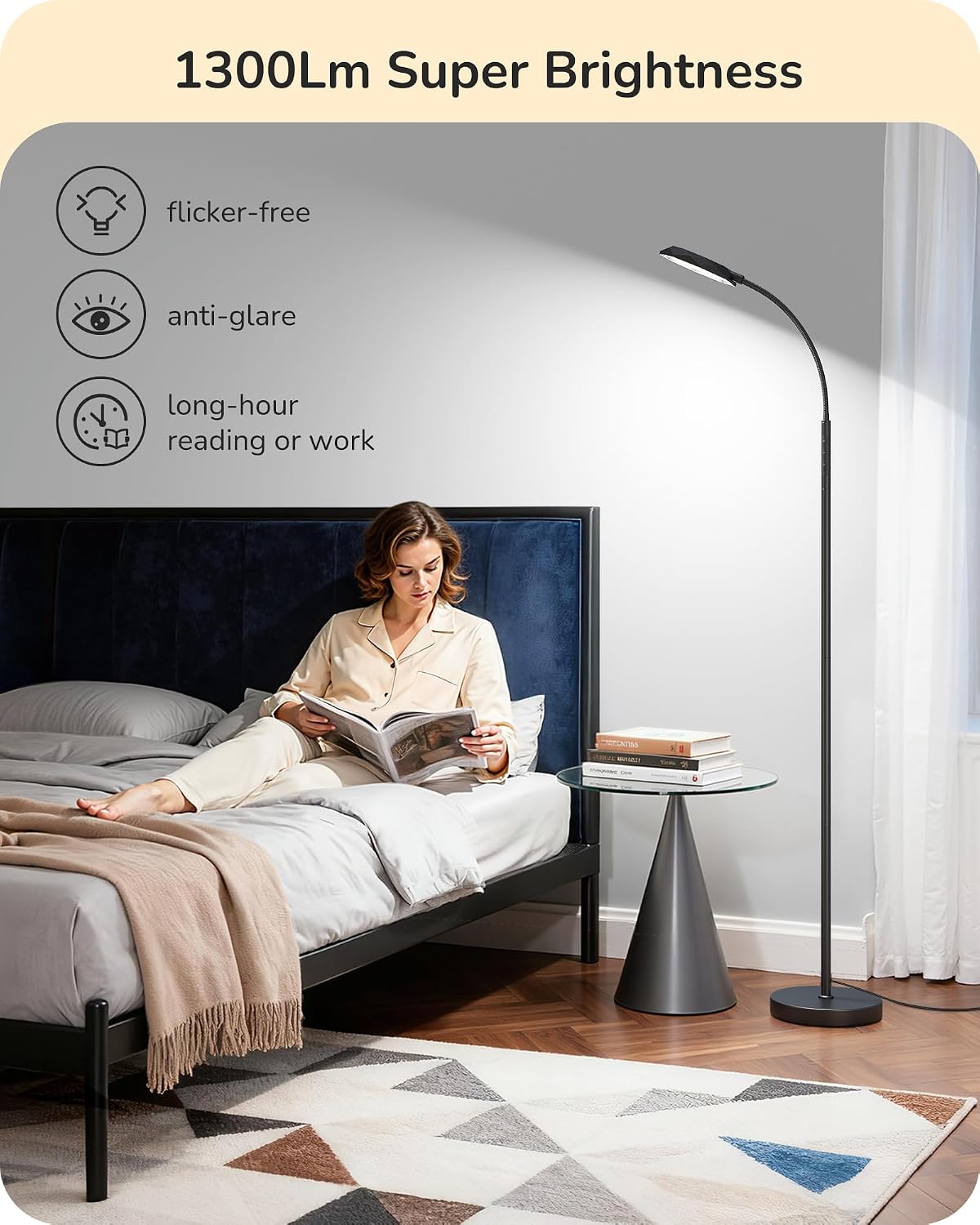 EDISHINE LED Floor Lamp 1300LM Super Bright Reading Floor Lamps Black