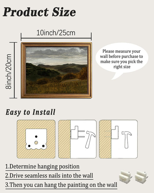 KBKBART Gold Framed Mountain Landscape Wall Art, Rustic Hills Canvas Print