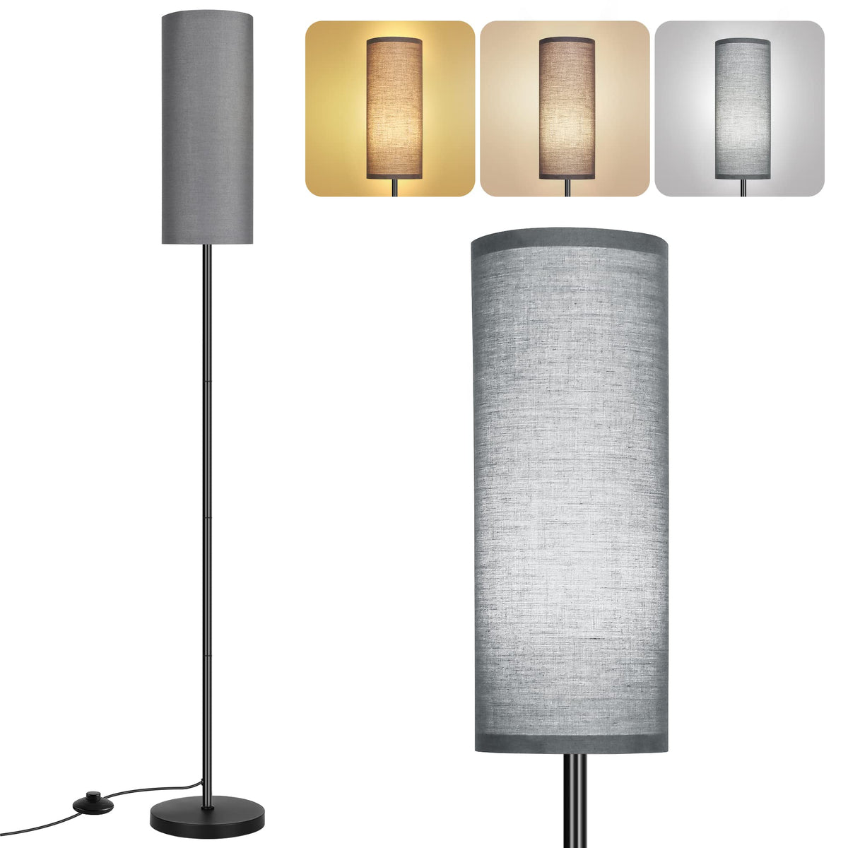 PARTPHONER Floor Lamp for Living Room, Modern Standing Lamps with Lampshade, Minimalist Tall Lamp with Foot Switch for Living Room, Bedroom, Kids Room, Office(Bulb Not Included)