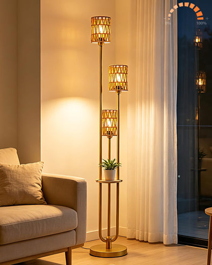 Lightdot 63IN Dimmable Gold Floor Lamp with Shelf Mid Century Standing Lamps with 3000K Bulbs Included Modern Globe Floor Lamp with 5Lbs Heavy Base for Living Room/Party/Sofa Beside/Corner Decor