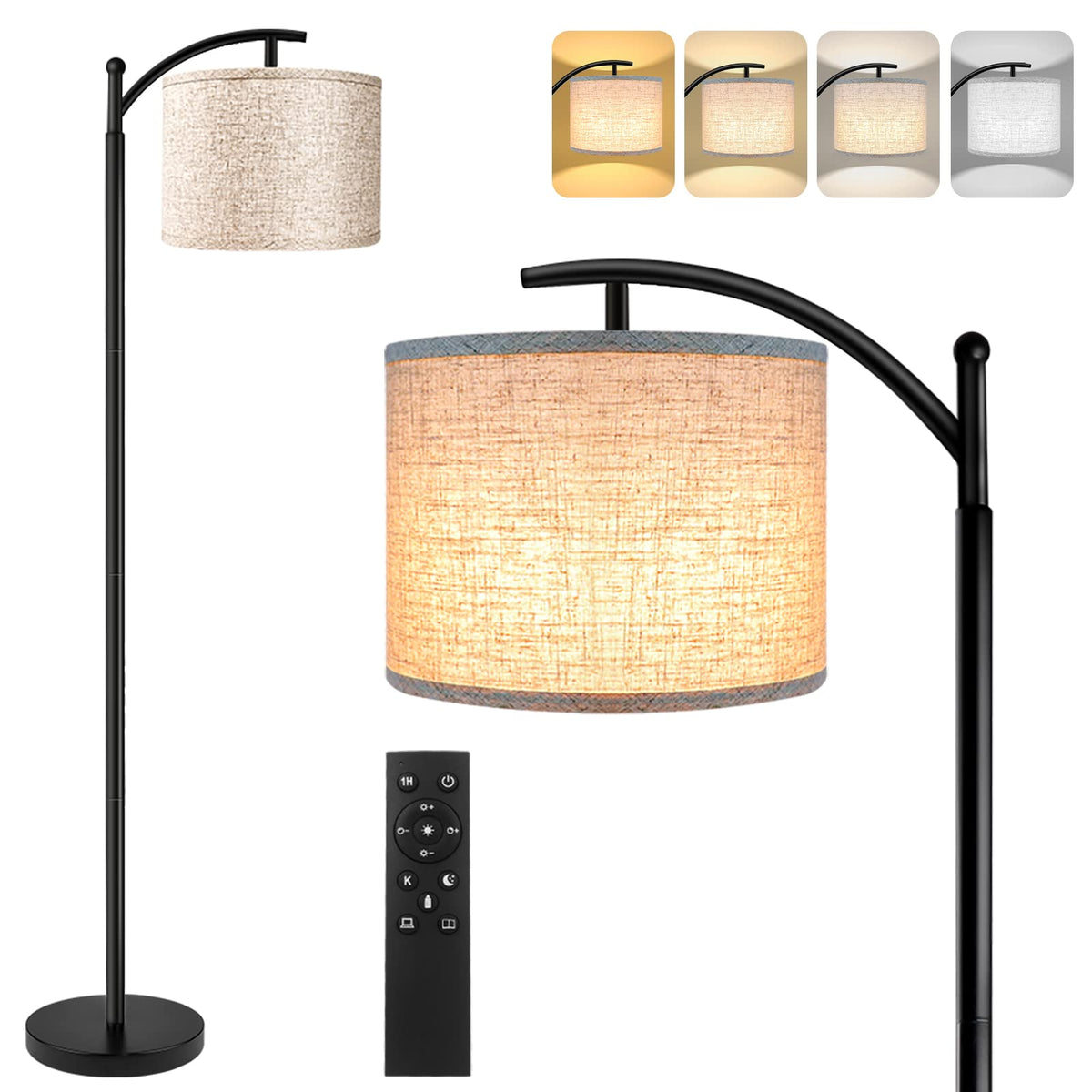Floor Lamp for Living Room, LED Standing Lamp Tall Industrial Floor Lamp Reading for Bedroom, Office (9W LED Bulb, Beige Lampshade Included) -Oil-Rubbed Bronze