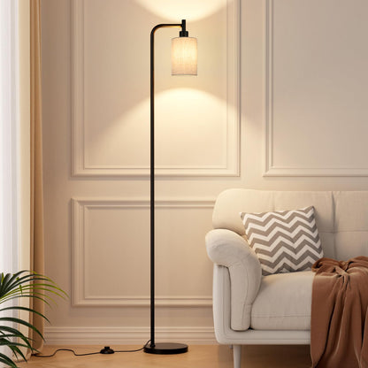 Ziisee 64" Floor Lamp with Remote Control, Dimmable Tall Standing Lamps for Living Room Bedroom Office Corner, 9W LED Bulb Included, Foot Pedal Switch, Beige Shade Black Pole