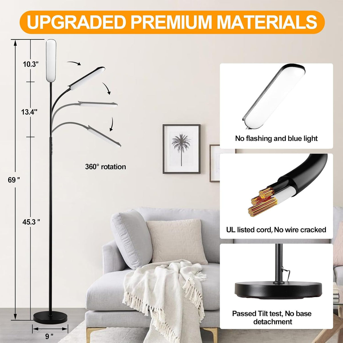 marctronic Floor Lamp, 18W 1800LM Super Bright LED Floor Lamp with Remote & Works with Smart Plug, Dimmable Timing Eye Caring Reading Lamps Floor Standing for Living Room Bedroom Office