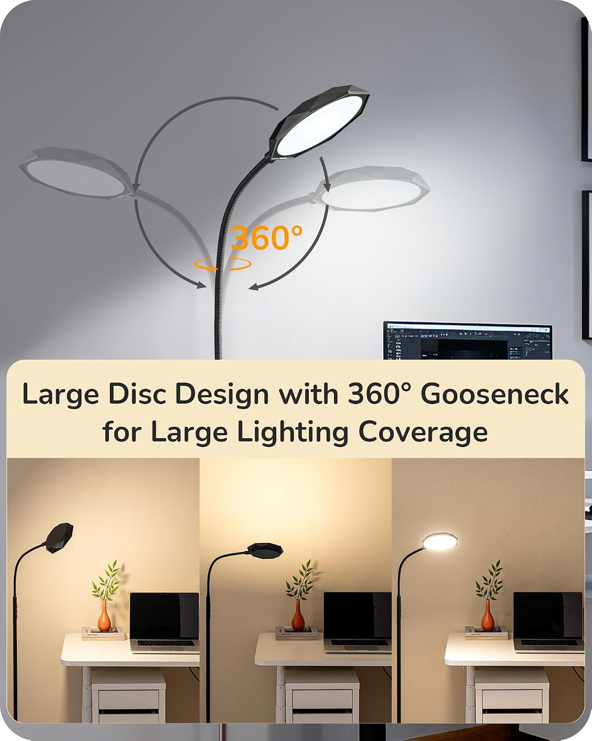 EDISHINE LED Floor Lamp 1300LM Super Bright Reading Floor Lamps Black