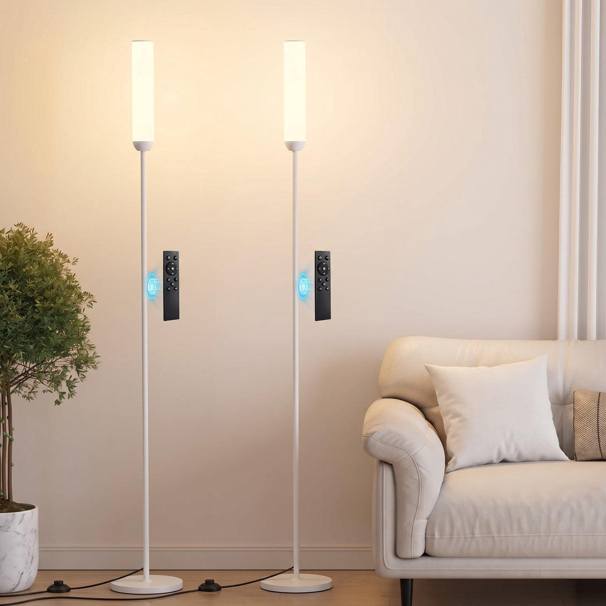 Ambimall LED Floor Lamp with Remote Control, Foot Switch, Black
