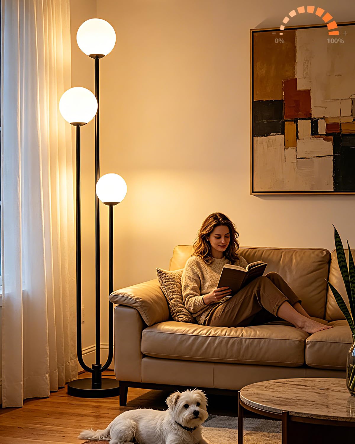63IN Globe Floor Lamp with Table, 3-Lights Modern Dimmable Floor Lamps with 3000K Warm White Bulbs for Wedding/Party, Black Tall Standing Lamp with 5Lbs Heavy Base for Living Room/Bedroom