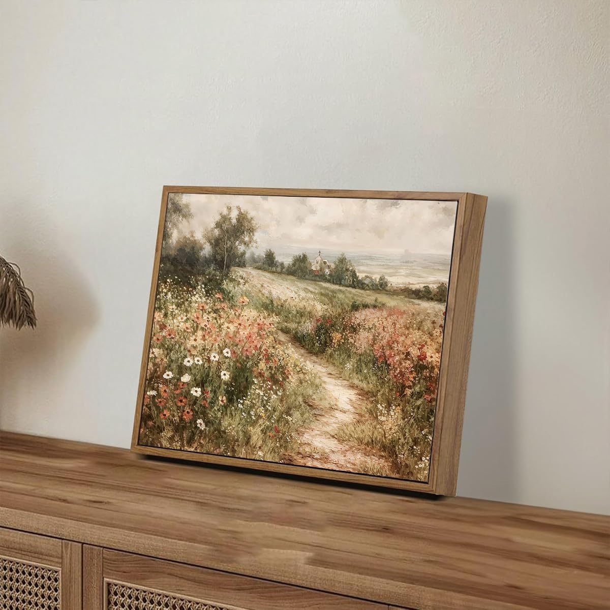 OIQArtOIQ Framed Vintage Wall Art Country Wildflower Canvas Art Paintings