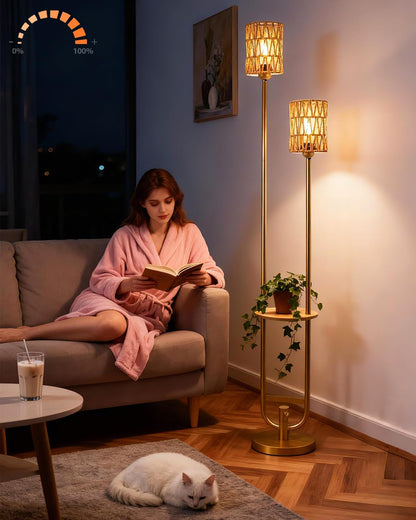 Lightdot 63IN Dimmable Gold Floor Lamp with Shelf Mid Century Standing Lamps with 3000K Bulbs Included Modern Globe Floor Lamp with 5Lbs Heavy Base for Living Room/Party/Sofa Beside/Corner Decor