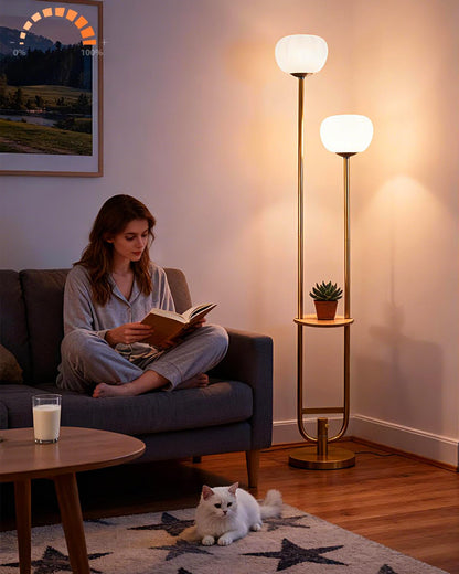 Lightdot 63IN Dimmable Gold Floor Lamp with Shelf Mid Century Standing Lamps with 3000K Bulbs Included Modern Globe Floor Lamp with 5Lbs Heavy Base for Living Room/Party/Sofa Beside/Corner Decor