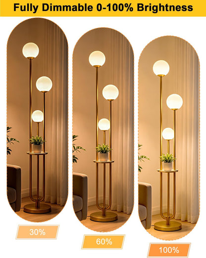 Lightdot 63IN Dimmable Gold Floor Lamp with Shelf Mid Century Standing Lamps with 3000K Bulbs Included Modern Globe Floor Lamp with 5Lbs Heavy Base for Living Room/Party/Sofa Beside/Corner Decor