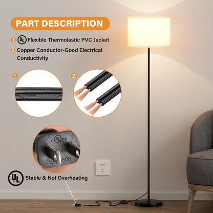 Modern Floor Lamp Simple Design with White Shade & Foot Pedal Switch