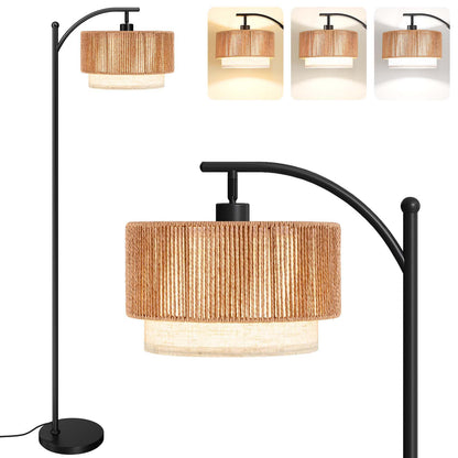 SUNMORY Arc Floor Lamps for Living Room, Rattan Standing lamp with 12W Bulb