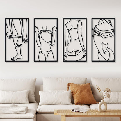 Cindeer 4 Pcs Metal Wall Art Decor Minimalist Abstract Woman Wall Art Line Drawing metal line art Home Hanging Art Decor for Bedroom Kitchen Bathroom Living Room(Fresh,Black)