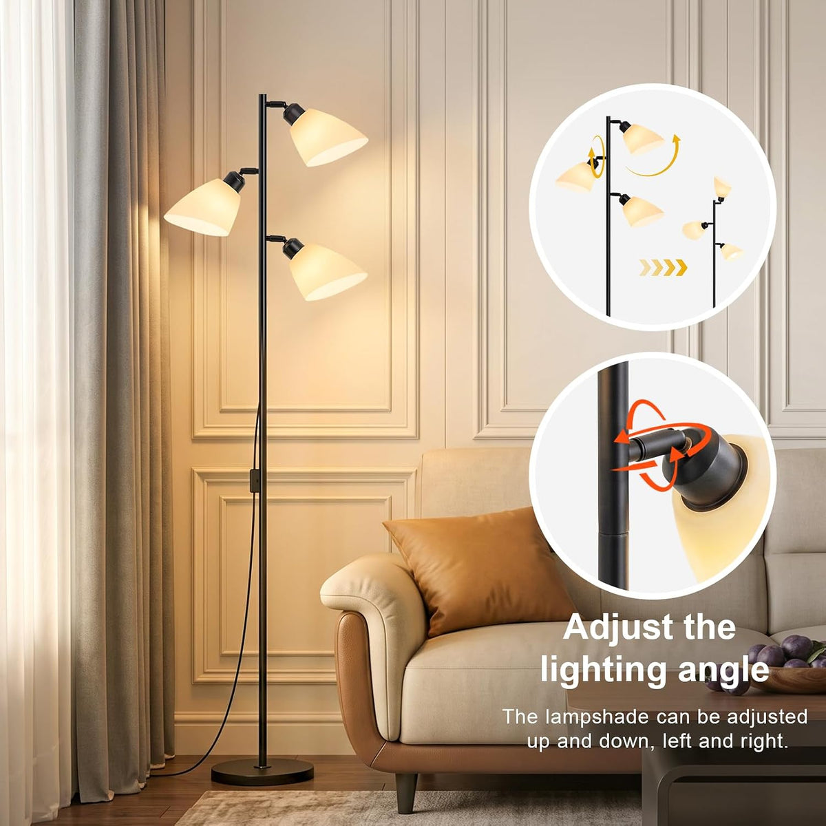 Black Modern Standing Lamp for Living Room,In‑line Push‑button Switch