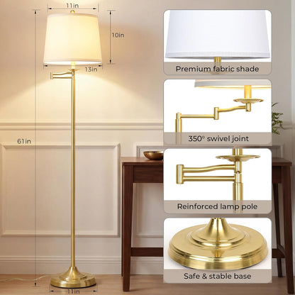 Qingmiao 61" Vintage Floor Lamp with Swing Arm 350° Adjustable, 3-Way Bulb