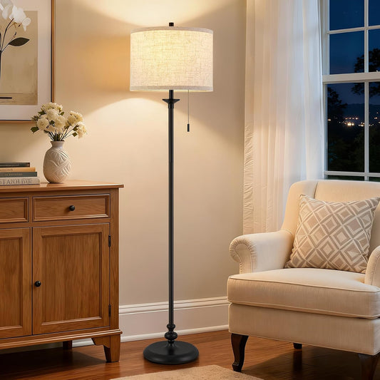 Luvkczc Black Floor Lamp, 60" Standing Lamp with Fabric Lampshade