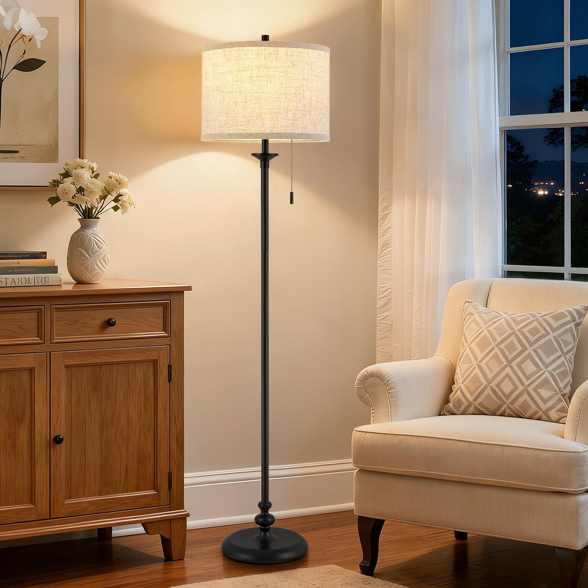 Luvkczc Black Floor Lamp, 60" Standing Lamp with Fabric Lampshade