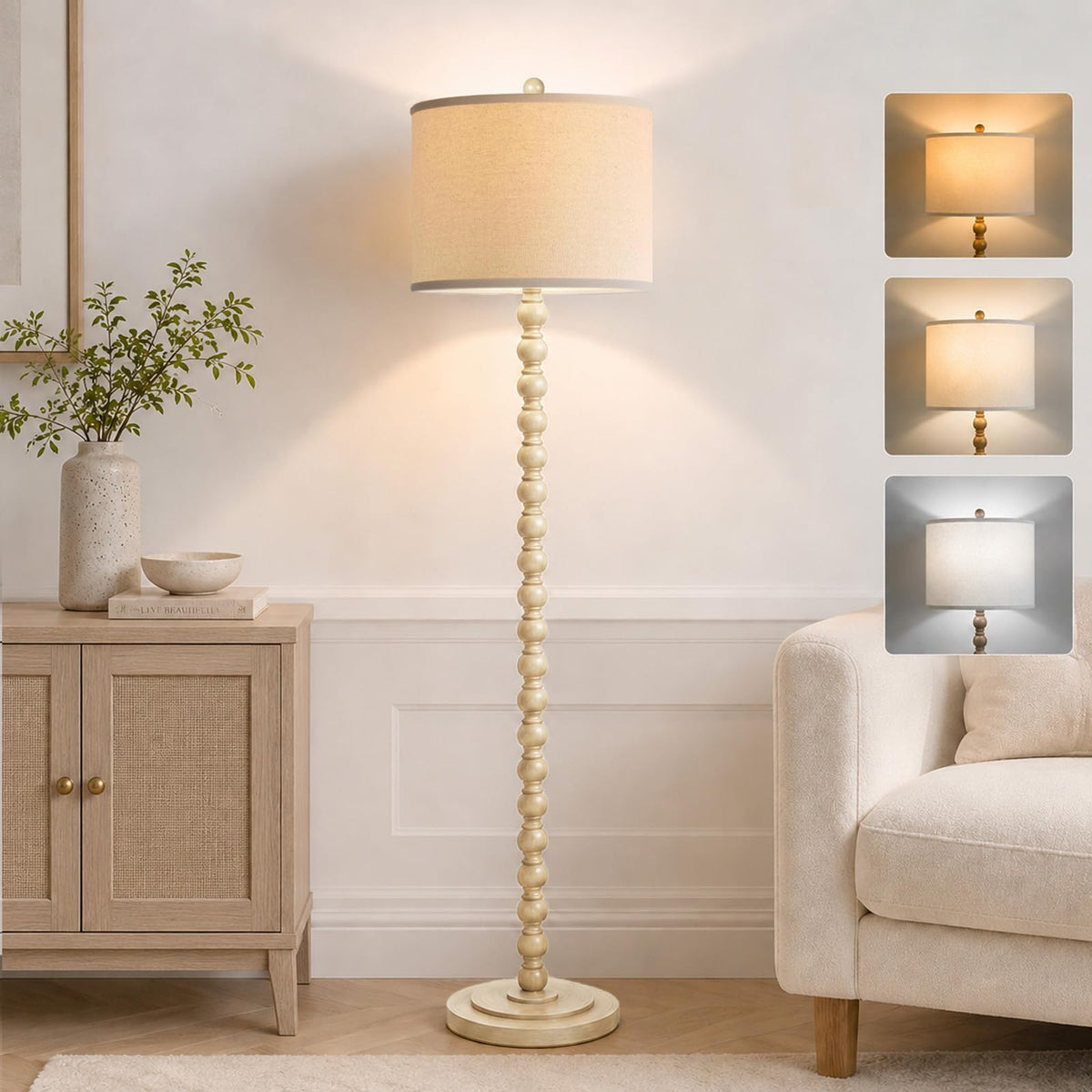 Farmhouse Floor Lamp for Living Room, 62" Tall Standing Lamp with Bulb