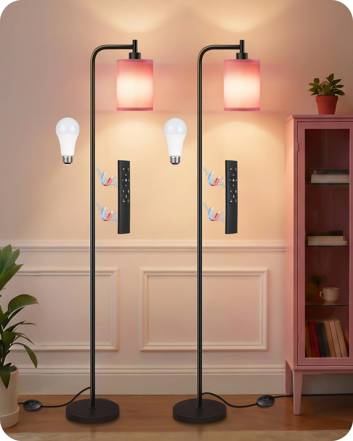Dimmable Floor Lamp for Living Room with Remote & 10W Bulb