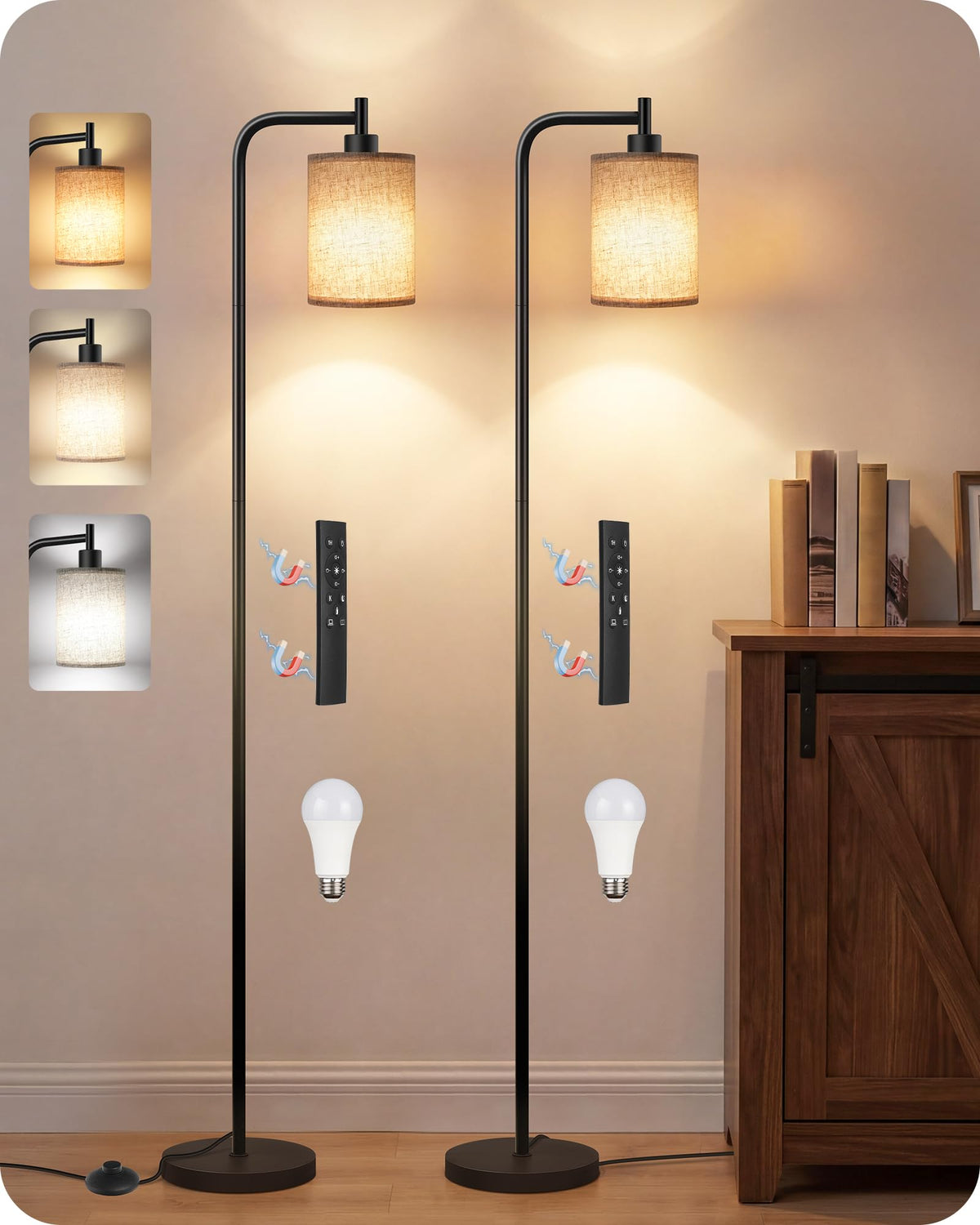 Dimmable Floor Lamp for Living Room with Remote & 10W Bulb