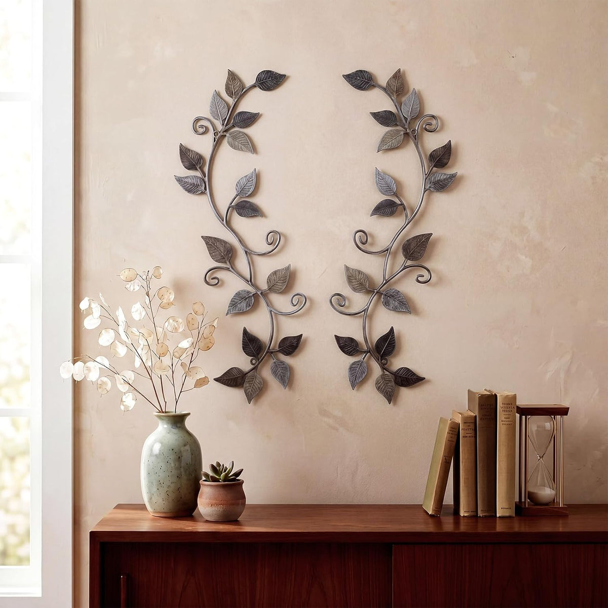 Novabright 2 Pcs Metal Tree Leaf Scroll Wall Art Vine Hanging Decor Bronze